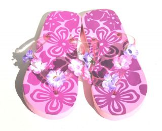 Sandal King Purple Hawaiian Flowers Women Beach Flip Flops (Retail $42 