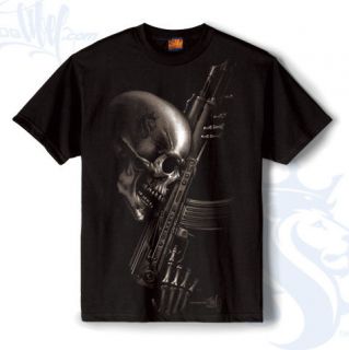 Mens Deathwish Shirt Skeleton Skull Machine Gun OG Abel L XXXL New