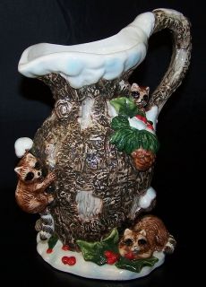 Raccoon Snow Pitcher Holly Tree Stump Holiday Christmas Water Table 