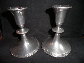 PAIR of old used solid Pewter REED & BARTON Candlestick Holders