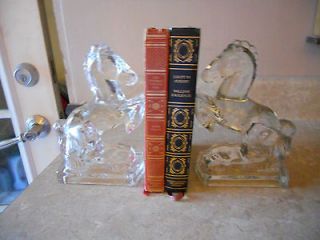 REDUCED Vintage Clear Glass Heavy Horse or Stallion Bookends