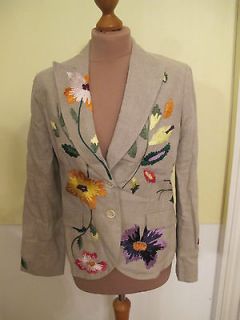 ETRO beige linen jacket with floral embroidery embellishment