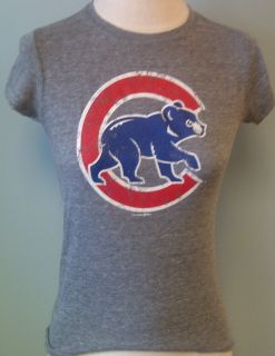 Chicago Cubs Ladies Crew Neck Grey Tri Blend Cap Sleeve T Shirt