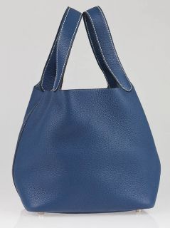 Hermes Blue Thalassa Clemence Leather Picotin PM Bag
