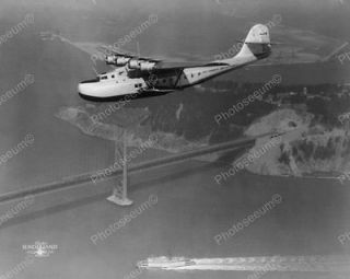 Pan American Airplane Over San Fransico Bridge Vintage 8x10 Reprint Of 
