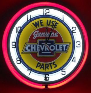 Chevy 18 Double Neon Clock Parts Dealer Garage Bowtie Emblem Truck 