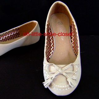 Youth Beige Indian Tribal Moccasins Flat Dance School Shoes Girls Size 