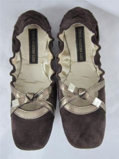 Steve Madden Luxe Energi Chocolate Brown Suede Ballet Flats Shoes 