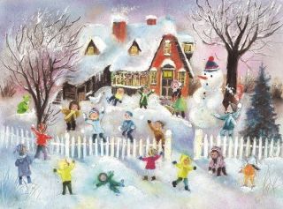 Children Snowball Fight German Christmas Advent Calendar