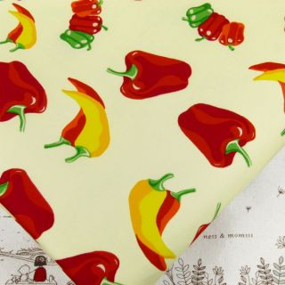 FQ   RED HOT CHILI PEPPER & PAPRIKA on CREAM 100% COTTON FABRIC DRESS 