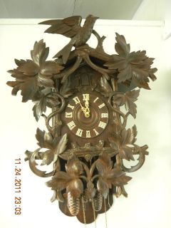 34 inch 1800s Antique Cuckoo clock with 1/4 hour chime on 5 rods