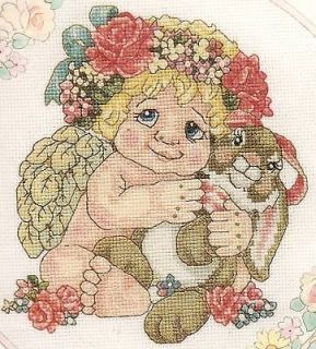 Cute Dreamsicle cross stitch kit cherub angel bunny