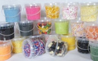BUCKETS OF EDIBLE CUPCAKE CAKE DECORATIONS TOPPERS SPRINKLES SUGARS 