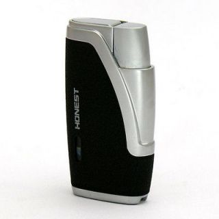 Honest Double torch flame cigar lighter with cigar punch Black