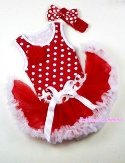 Xmas Minnie Dots Top Red White Polka Dot Waist Pettiskirt Dress Tutu 