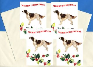   AND WHITE SETTER PACK OF 4 CARDS DOG PRINT GREETING CHRISTMAS CARDS