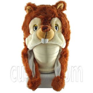 Squirrel Chipmunk Chip Fur 3D Mascot Plush Costume Halloween Ball Hat 