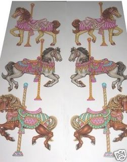 NEW~PRETTY~HOR​SES~CAROUSEL~M​ERRY GO ROUND~WALL STICKERS~SET OF 6