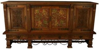 MASSIVE VINTAGE FRENCH OAK SIDEBOARD, CARVED/PAINTED GRYPHONS/LIONS 