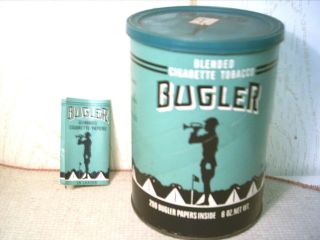 Vintage Bugler Tobacco Can w/ Papers 6oz. Plastic Lid