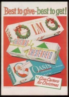 1958 Oasis L&M Chesterfield cigarette Xmas carton ad