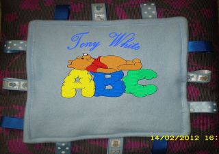 Taggy boys blue personalised top quality taggie lots of designs