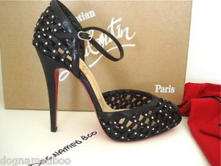 Christian Louboutin black studded MRS 120 mary jane webbed shoe heel 
