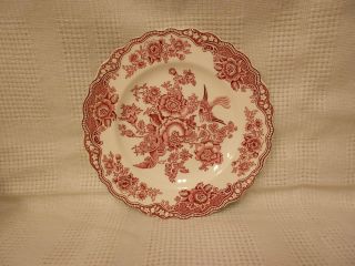 CROWN DUCAL Bristol Pink Scalloped Flowers & Birds Salad Plate 7 7/8 