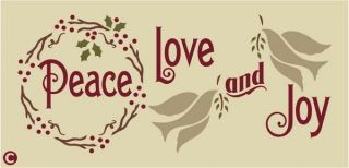 Primitive Stencil, PEACE LOVE and JOY, Doves, Wreath Holiday Christmas