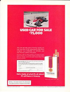 Original Print Ad 1973 VICEROY Cigarettes Used car for sale $75000