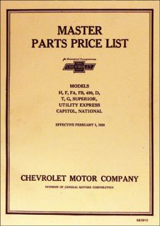 Chevrolet Master Parts Book 1924 1925 1926 1927 1928 Illustrated