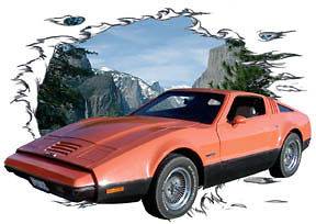 1975 Orange Bricklin Custom Hot Rod Mountain T Shirt 75, Muscel Car 