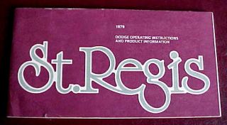 1979 DODGE ST.REGIS OWNERS MANUAL EXCELLENT ORIGINAL