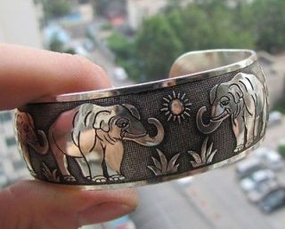 Hot Sale Fancy Tibetan Tibet Silver Elephant + Sun Cuff Bracelet 