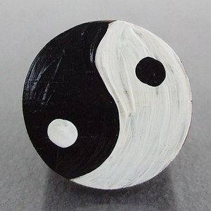 Oversided Painted Ying Yang Round Organic Sono Wooden Ring Size 10.5