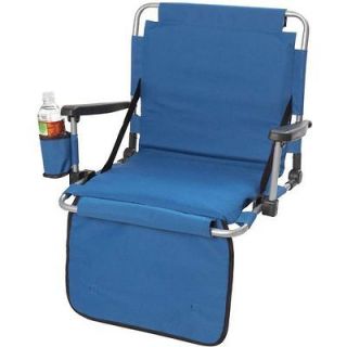   Portable Cushion Chair w/ Cup Holder, Blue Folding Bleacher Seat