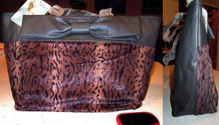 PARIS HILTON FAUX LEOPARD FUR CARRYALL TOTE WITH MAN MADE LEATHER 