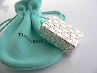 Tiffany & Co Sterling Silver Basket Weave Rectangle Pill Box Case Rare 