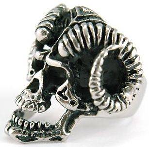 Rams Head Skull w/ Horn Stainless Steel Ring R030