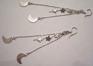 Sterling Silver Stars & the Moon Dangle Earrings
