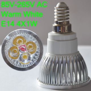 E14 4x1W High Power Warm White LED 4W spot Lamp AC85 265V 