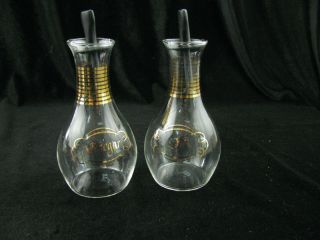Vintage Pyres Glass Oil Vinegar Gold Cruet Set Stopper