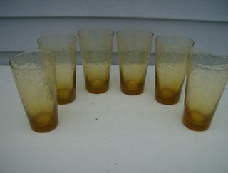 Vintage Amber Crackle Glass 12oz Tumblers Water Glasses