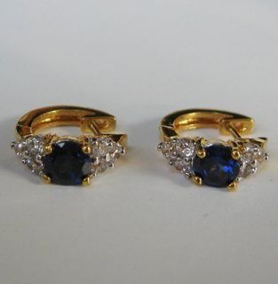   CT BLUE SAPPHIRE VINTAGE ANTIQUE 18K YELLOW GOLD GP EARRING AAA