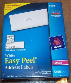 NEW 360 AVERY 5160 WHITE ADDRESS LABELS 1 x 2 5/8 12 Sheets #5160 