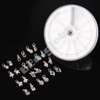 24 Acrylic Nail Art Rhinestone Dangles Charms + Wheel