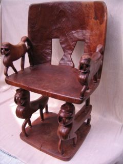 East African Chiefs Tribal Chair, Hand Carved From Solid Mahogany Log 