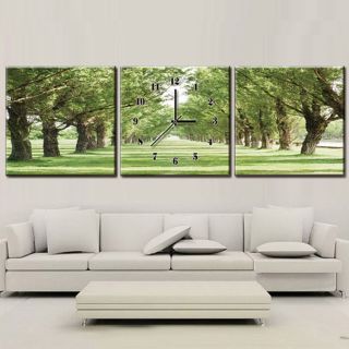 3pcs Old Trees Wall Clock Picture Print Set for Living Room Interior 