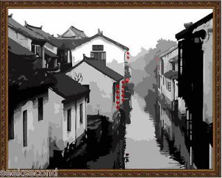 Acrylic Paint by Number Kit 50x40cm (20x16) Oriental Water Village 