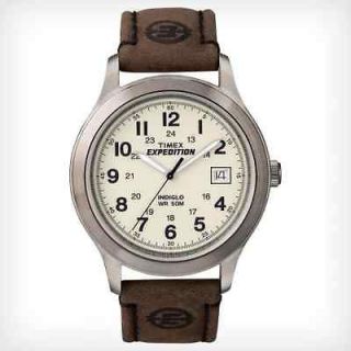   Mens Expedition Leather Watch, Indiglo, Date, 50 Meter WR, T49870